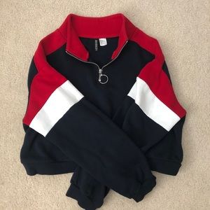 Cropped quarter zip sweatshirt | navy blue | H&M | Size M